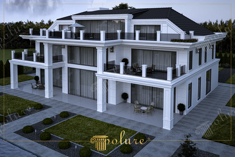 Rear Aerial 3D Render of Modern White Villa