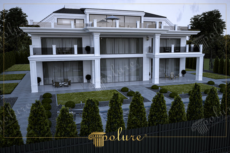 Back Garden Elevation 3D Render of White Villa