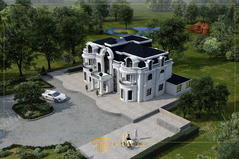 Bird-Eye Aerial 3D Render of Mansion Estate