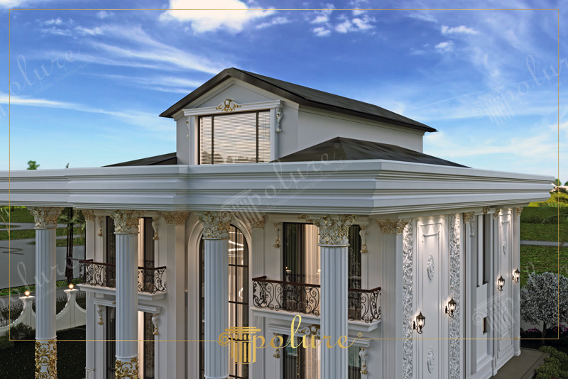 Upward CAD Rendering of White Villa Attic Pediment