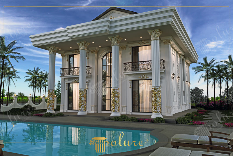 Swimming Pool View 3D Render of Luxury White Villa