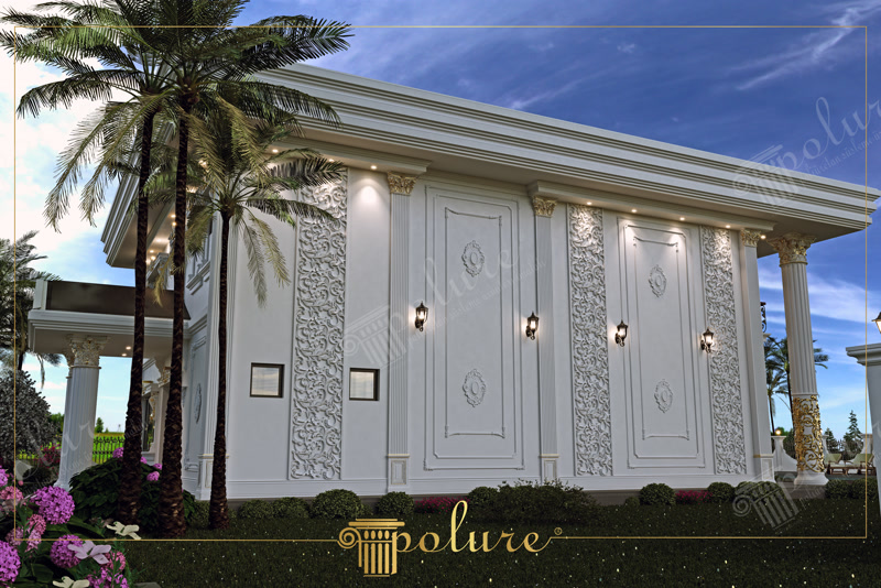 Side Facade CAD Render of White Villa Wall