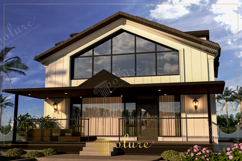 Front Gable 3D Render of Modern Chalet Villa