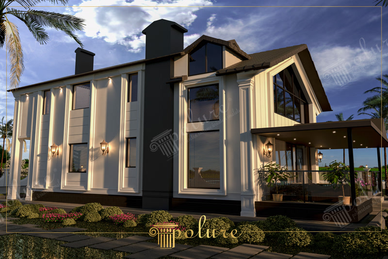 Oblique 3D Render of Modern Chalet Side Architectural Trim