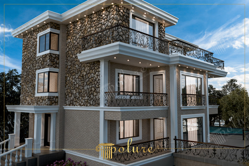 Rustic Stone and Brick Villa 3D Render Architectural Trim