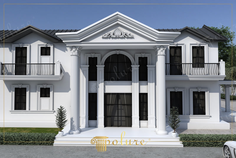 Front Elevation 3D Render of Neoclassical White Mansion