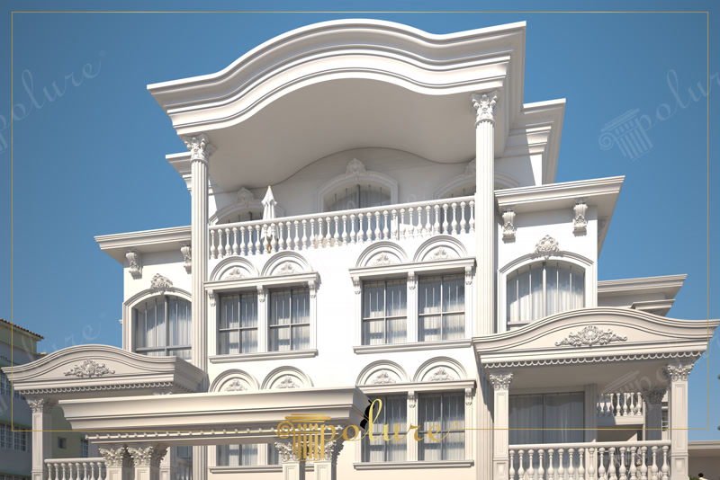Upward CAD Render of White Mansion Curved Roof Canopy