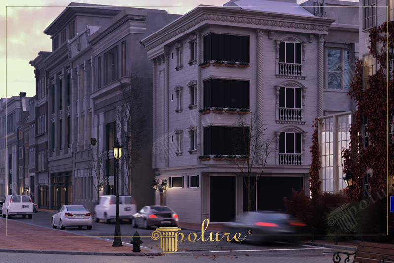 Dusk 3D Render of Corner European Townhouse