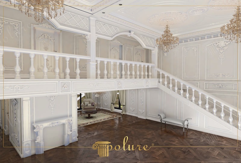 Double-Height Grand Foyer Interior with Parquet Floor