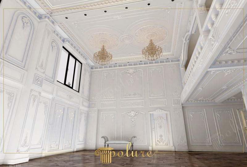 Upward Corner Interior Photo of Double-Height Ballroom