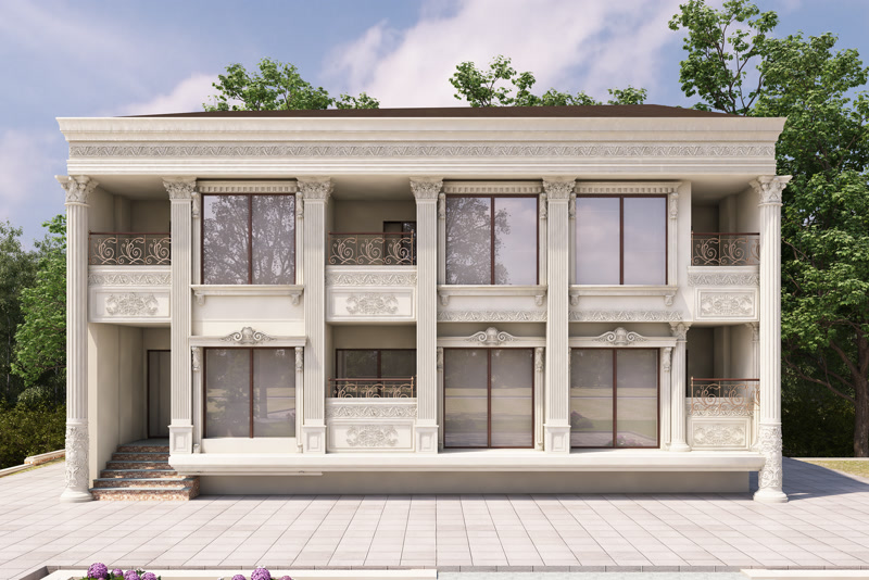 Front View CAD Render of Two-Story Cream Building