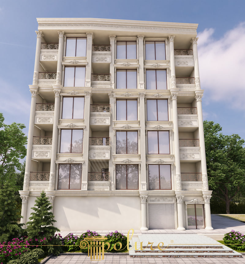 Front Facade 3D Render of Six-Story Cream Building