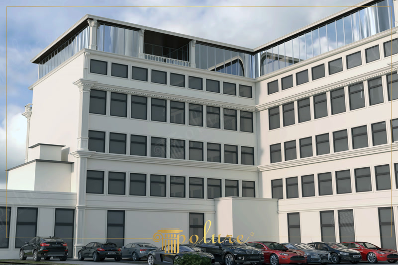 Upward CAD Render of L-Shaped Commercial Block