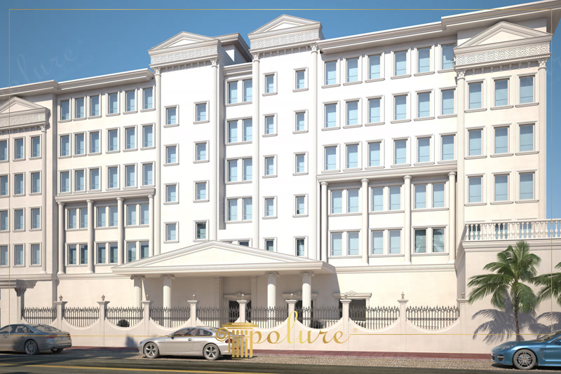 Upward CAD Render of Multi-Story Hotel Resort