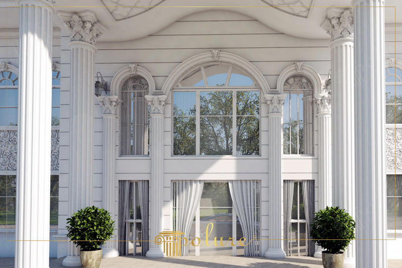 Front Entrance 3D Render of White Mansion Portico