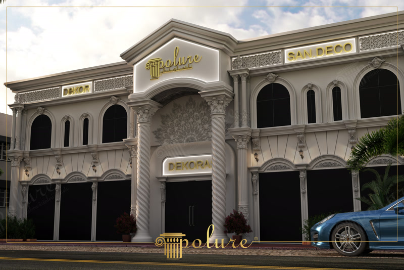 Front View CAD Render of Polure Showroom Building