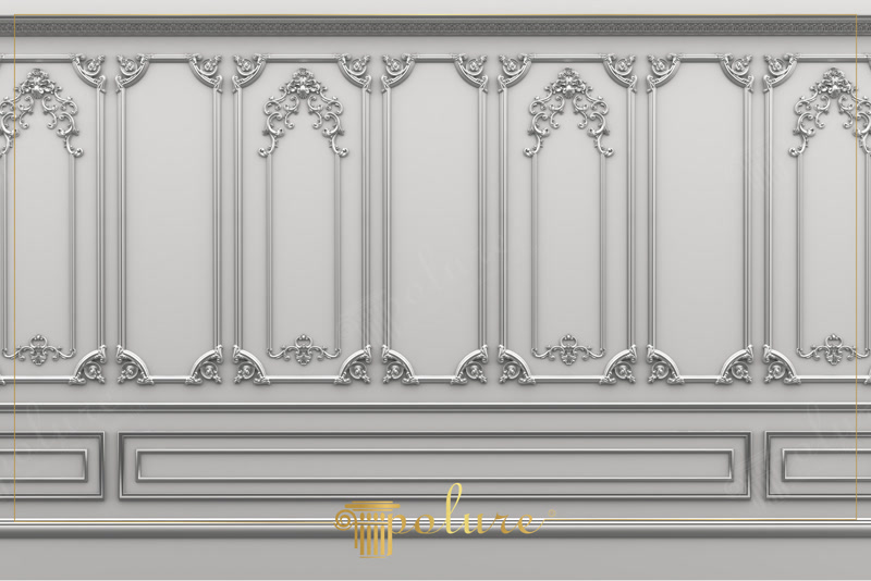 Front Wall Photo of Silver-Grey Carved Wainscoting