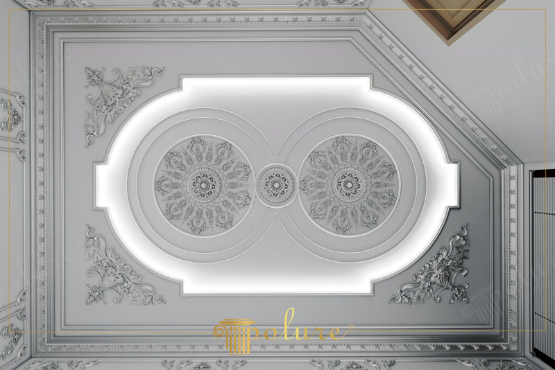 Upward Ceiling Photo of Twin Medallion Oval Cove