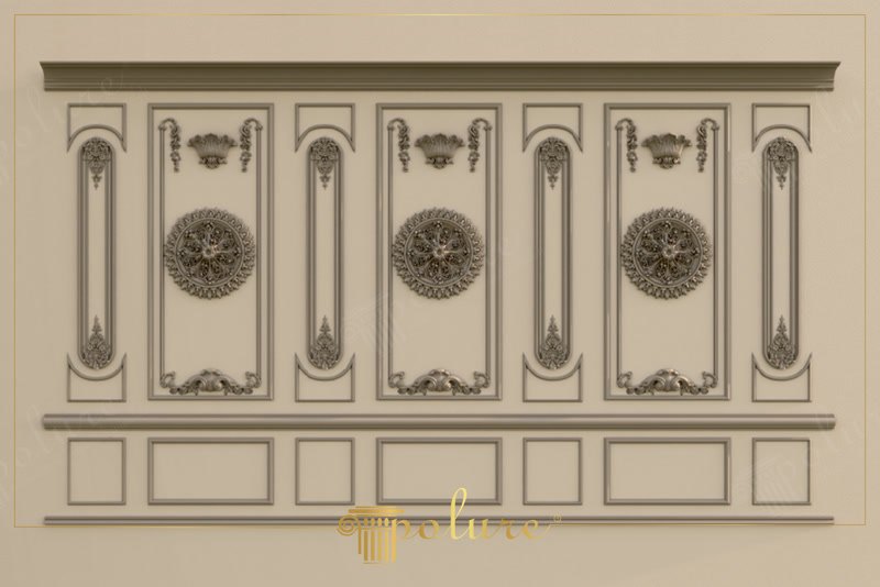Front Wall Photo of Bronze-Gold Rosette Wainscoting