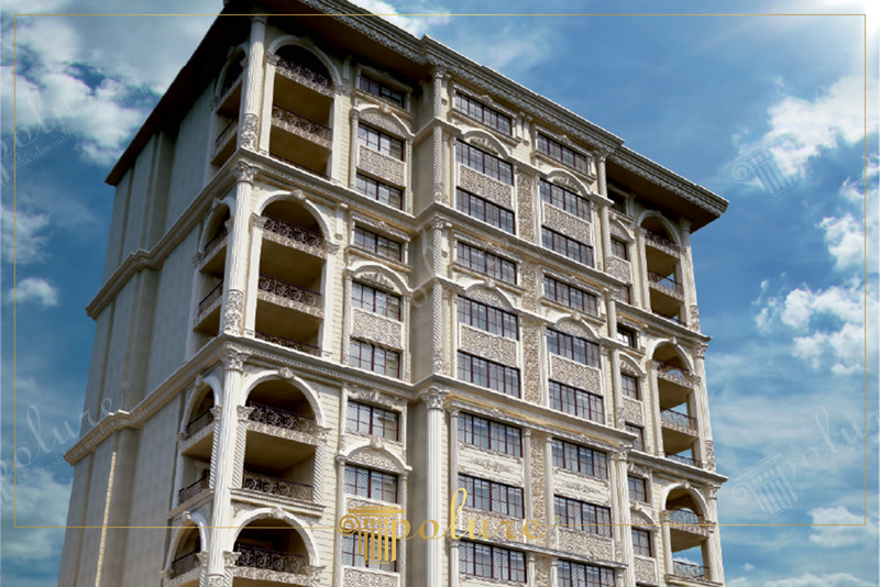 Upward CAD Render of Eight-Story Apartment Block