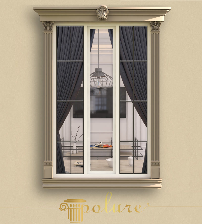 Front View Photo of Window Casing with Keystone Cornice
