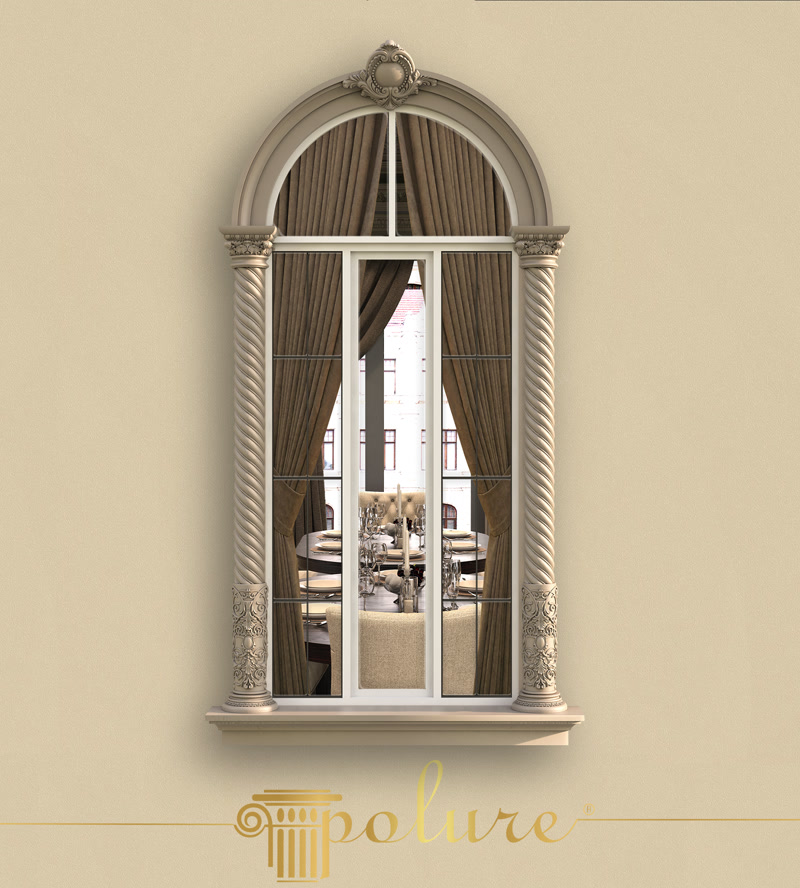 Front View Photo of Arched Window with Spiral Columns