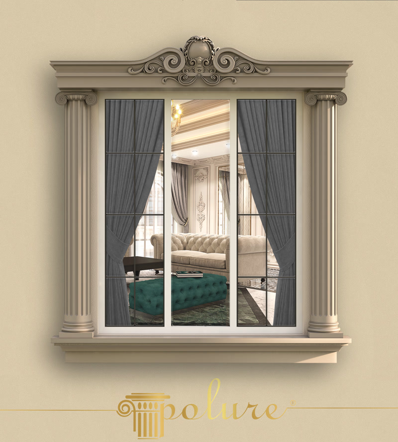 Front View Photo of Window Casing with Ionic Columns