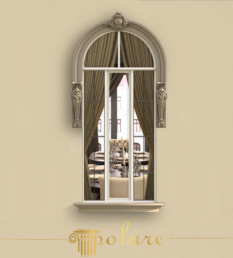 Front View Photo of Arched Window with Drop Corbels