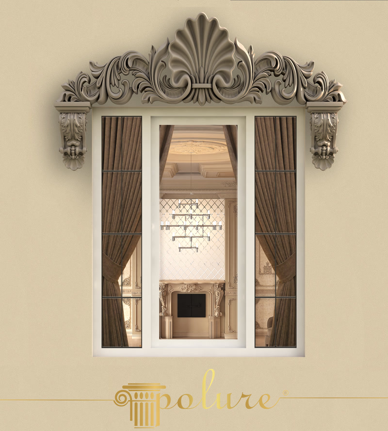 Front View Photo of Window Casing with Shell Pediment