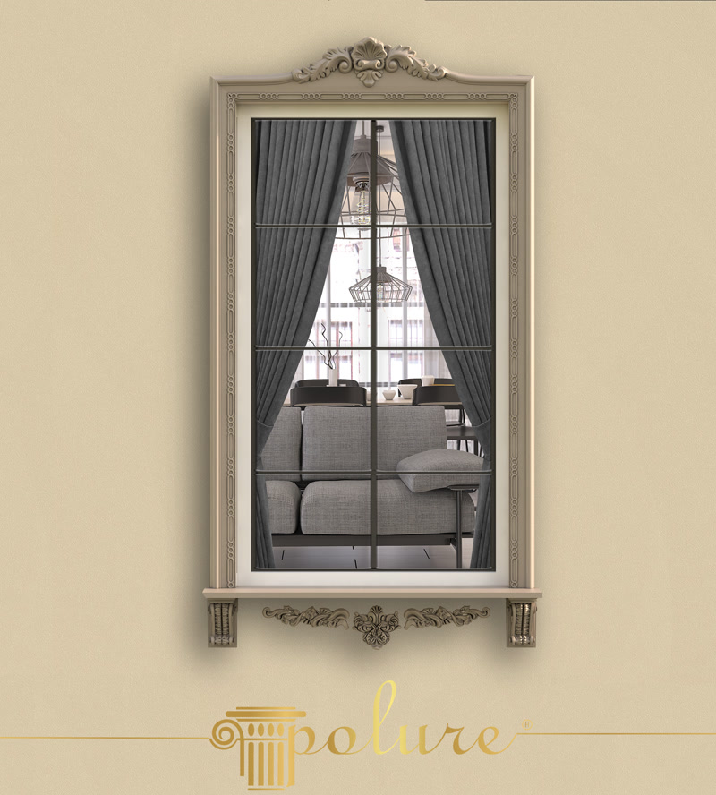 Front View Photo of Window Casing with Apron Scroll