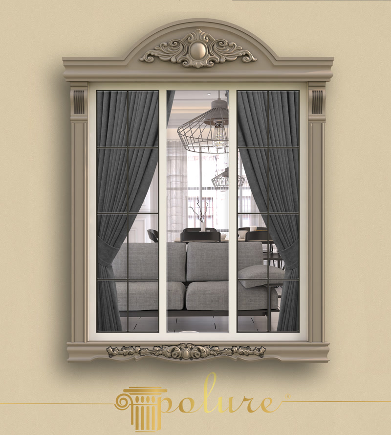Front View Photo of Window Casing with Arched Pediment