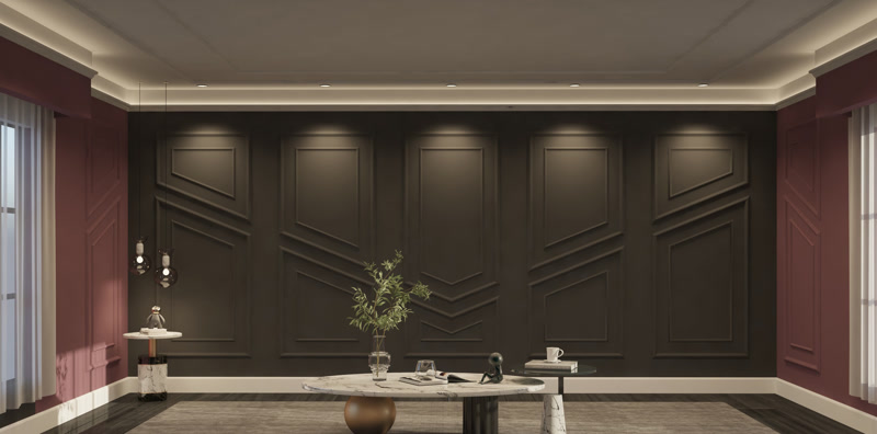 Front View Photo of Charcoal Geometric Feature Wall