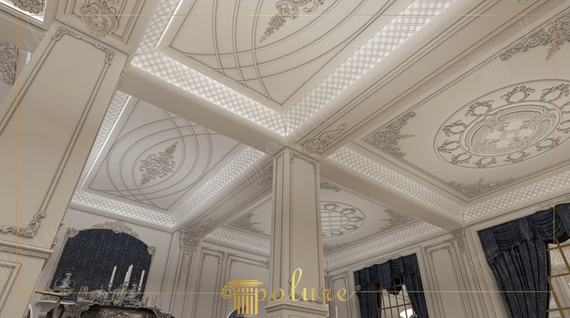 Luxury Baroque Coffered Ceiling with Medallion Centerpiece