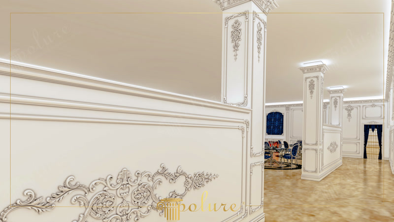 Wainscoting Partition Wall with Carved Floral Motif