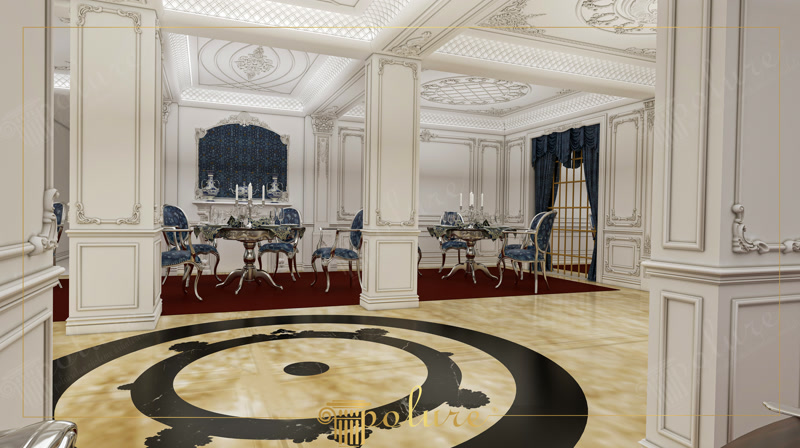 Grand Foyer with Marble Floor Medallion and Pillars