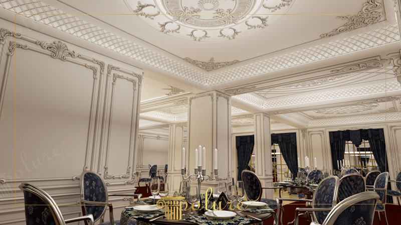 Banquet Hall Corner with Wainscoting Wall Frames