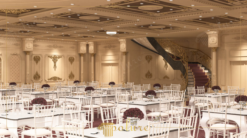 Wedding Reception Hall with Grand Gold Staircase