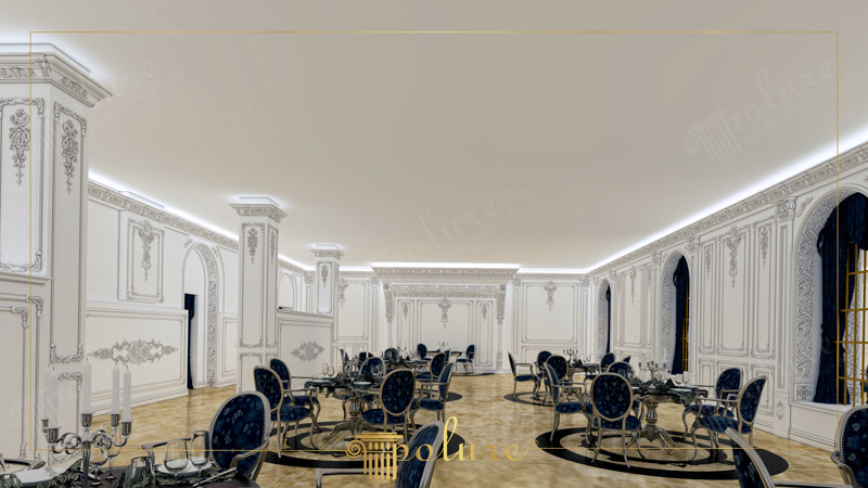 Banquet Hall Dining Room with White Wainscoting