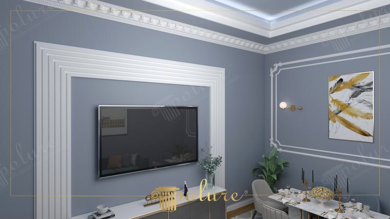 Oblique Interior Photo of Slate Blue TV Room