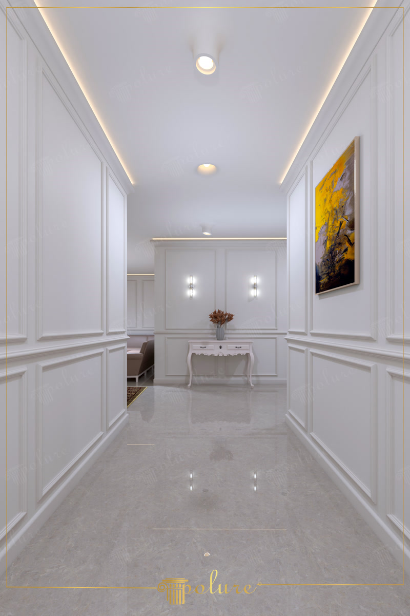 Front View Photo of White Classic Hallway Corridor