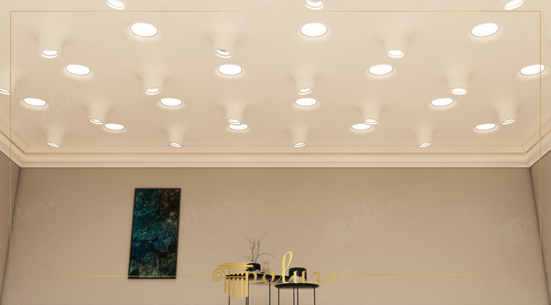Upward Ceiling Photo of Organic Recessed Light Ceiling