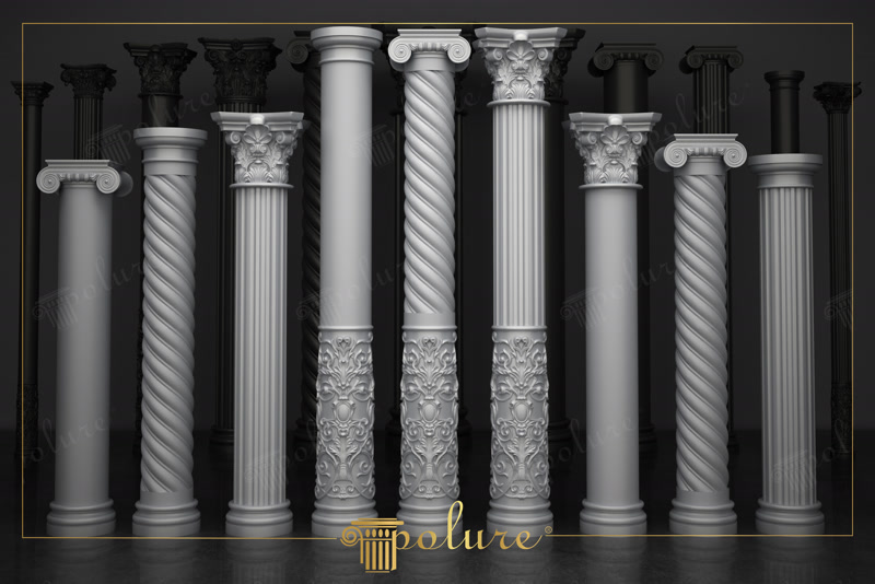 Front View CAD Render of White Spiral Ionic Columns