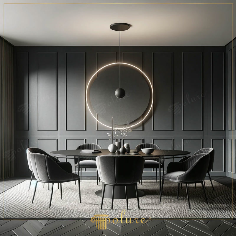Front Wall Photo of Minimalist Charcoal Dining Room