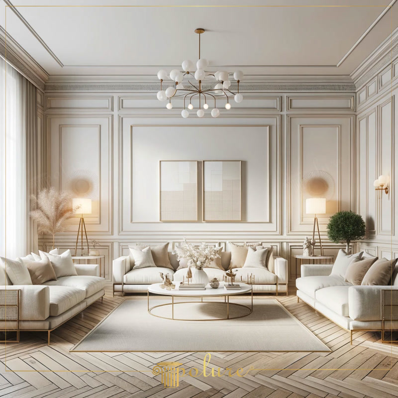 Front View Photo of Cream Neoclassic Living Room