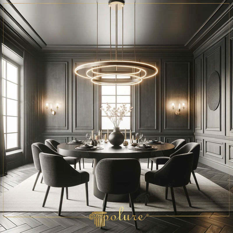 Front View Photo of Charcoal Dining Room with Halo Ring