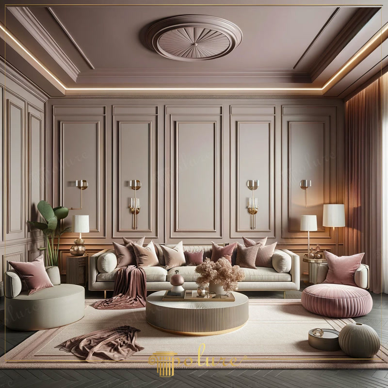 Front View Photo of Dusty Rose Lounge with Ceiling Rosette