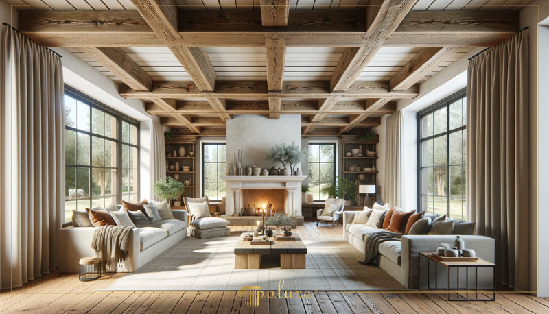 Front View Photo of Mountain Villa with Coffered Beams