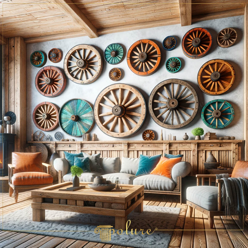 Front Wall Photo of Rustic Room with Wagon Wheel Decor