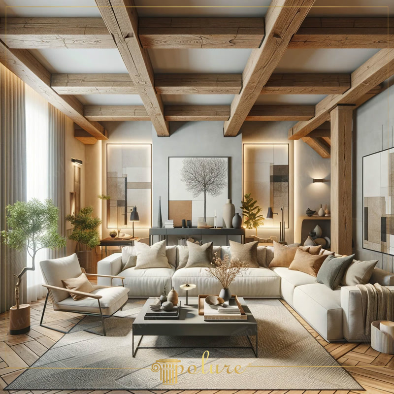 Front View Photo of Modern Lounge with Timber Ceiling