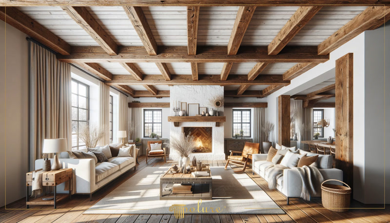 Front View Photo of White Brick Fireplace Room